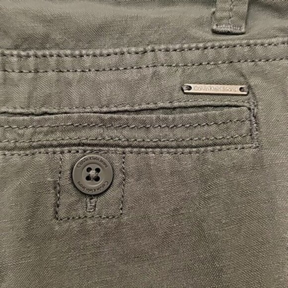 Calvin Klein Women's Shorts Size 4 Olive Green Linen Blend Pockets Outdoors Y2K - Picture 11 of 14